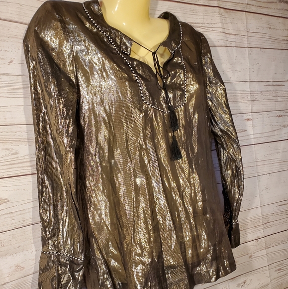 Like New J Crew Gold Silk Metallic Blouse - Picture 2 of 7